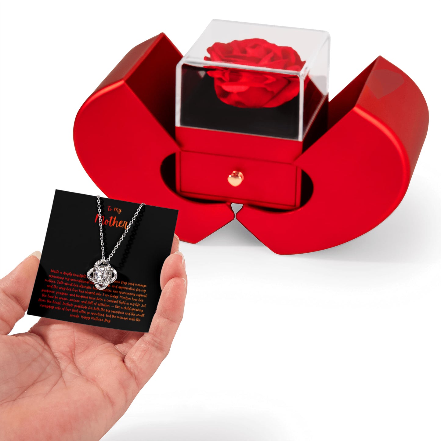 Love Knot Necklace with Red Heart Rose Box