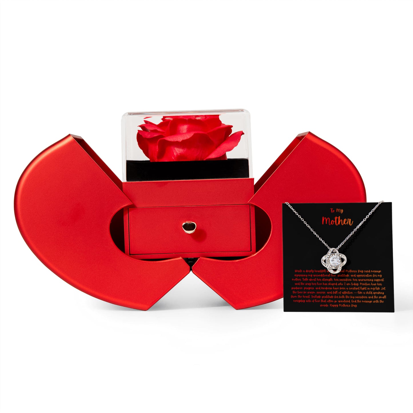 Love Knot Necklace with Red Heart Rose Box