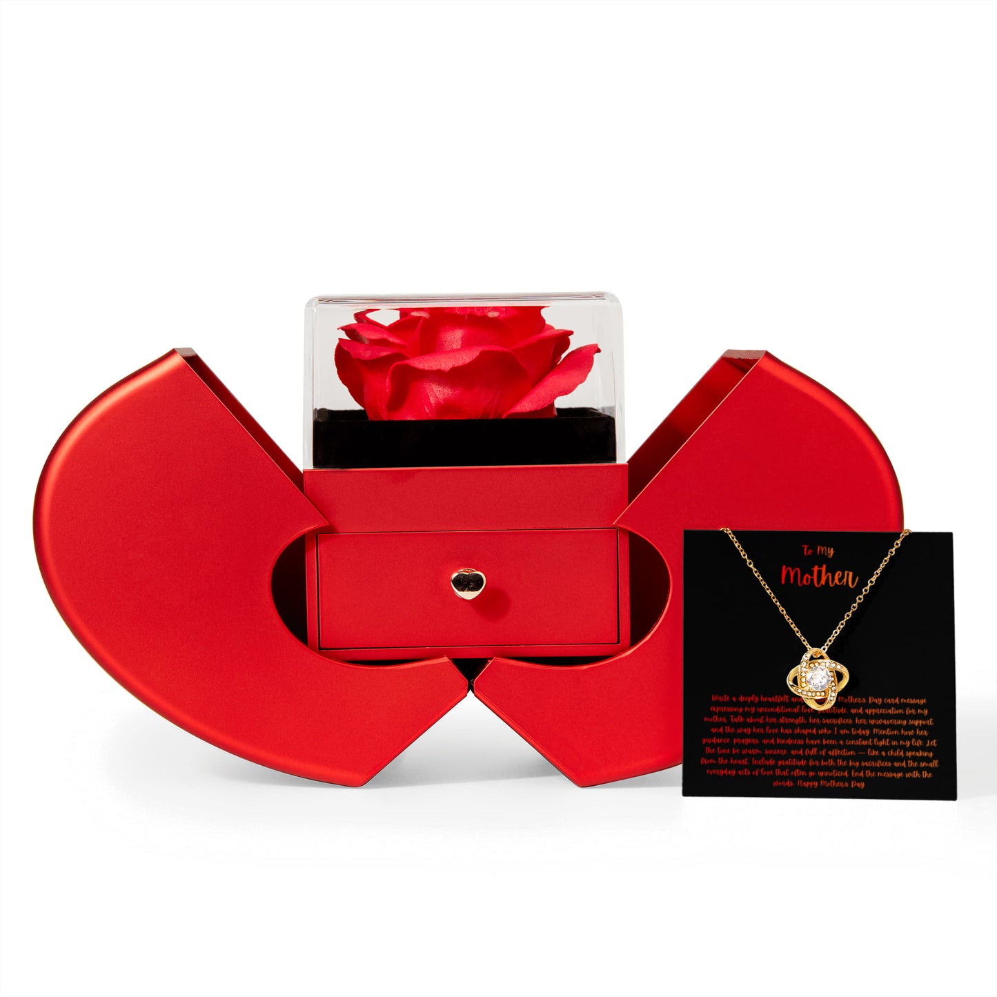 Love Knot Necklace with Red Heart Rose Box